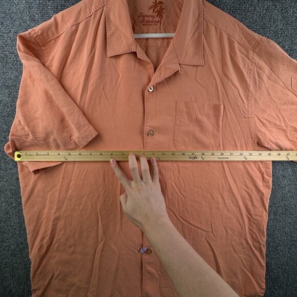 Tommy Bahama Short Sleeve Button Up Shirt Adult XL Orange 100% Silk Solid - Picture 5 of 16